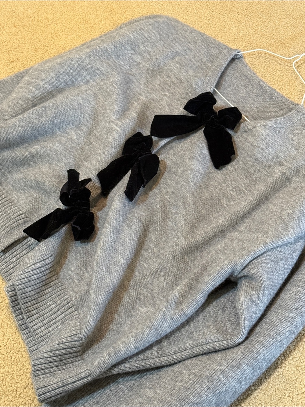 Cider Light Gray Crewneck Sweater with Black Velvet Bows - Picture 2 of 3